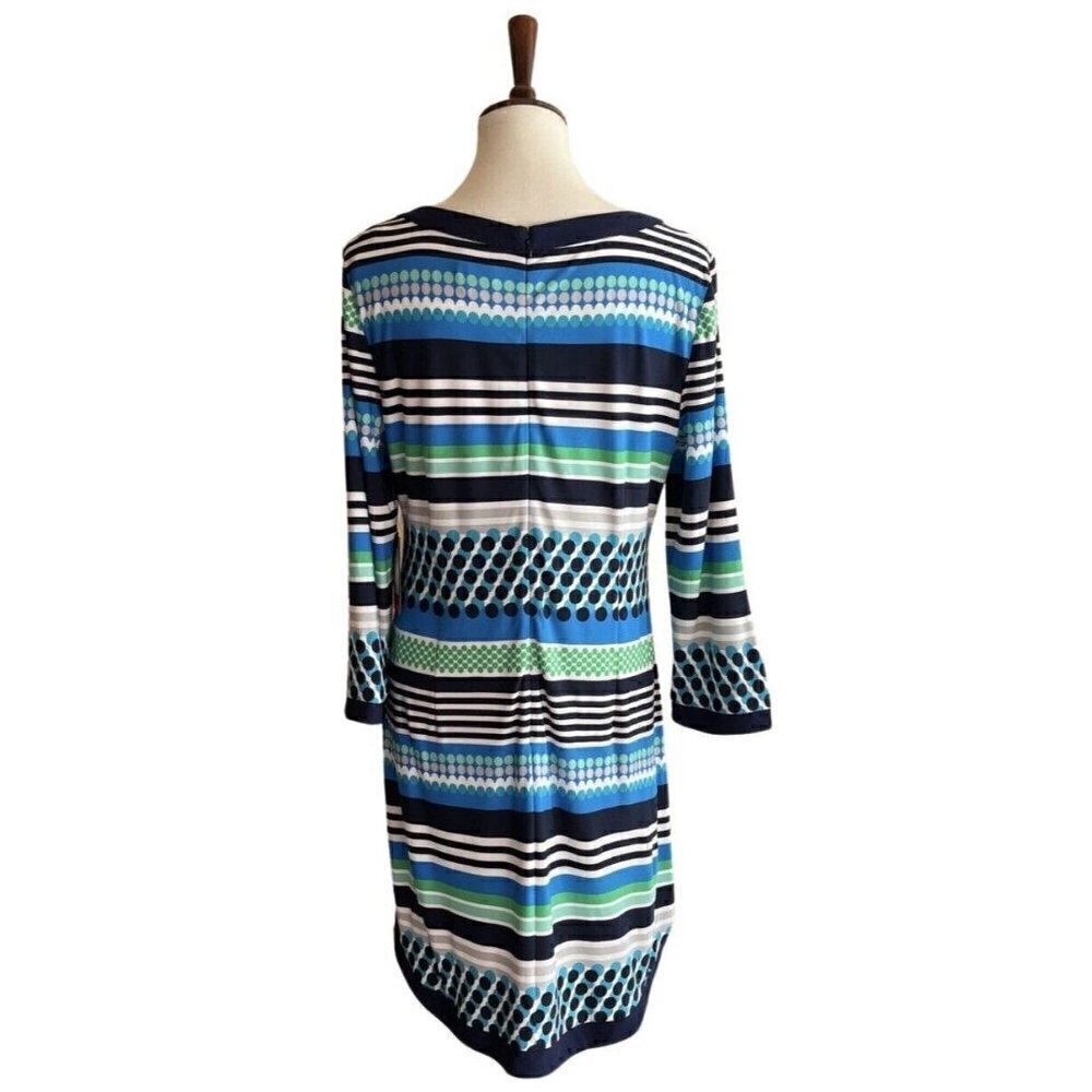 Vince Camuto Womens Blue Jersey Dotted Stripe Crew neck Mini Dress Size 14 - Picture 3 of 16